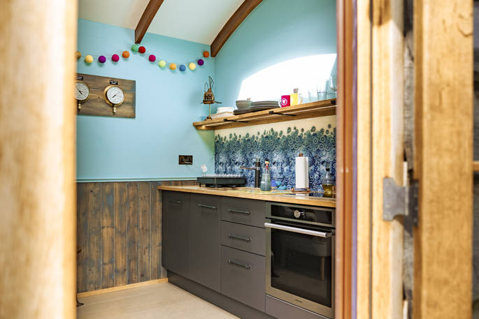Aether's Tilt cabin kitchen at Offa's Pitch, Craven Arms, Shropshire
