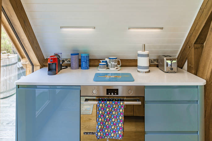 Offa's Pitch cabin kitchen, Craven Arms, Shropshire