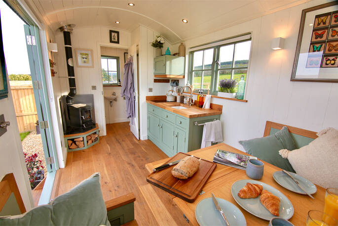 Oak Hut at Shropshire Shepherds Huts open plan interior