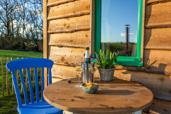 outdoor seating at McLaughlin's, cabin, holiday , shropshire, england