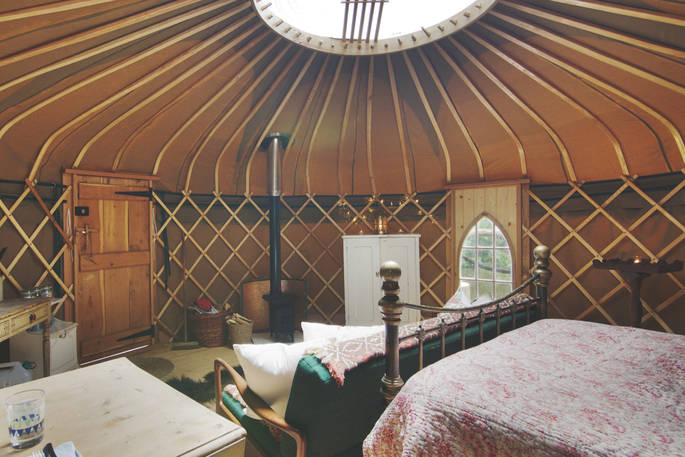 The cosy interior of After the Gold Rush Yurt in Shropshire