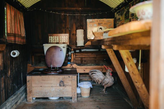 The quirky toilet hut at After the Gold Rush yurt in Shropshire