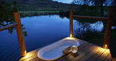At the Pond cabin outdoor bathtub after sunset, Bruton, Somerset