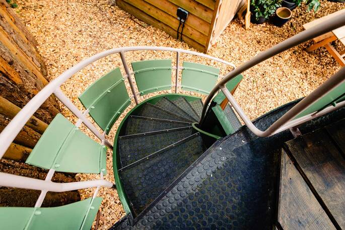 Steps up to the top deck