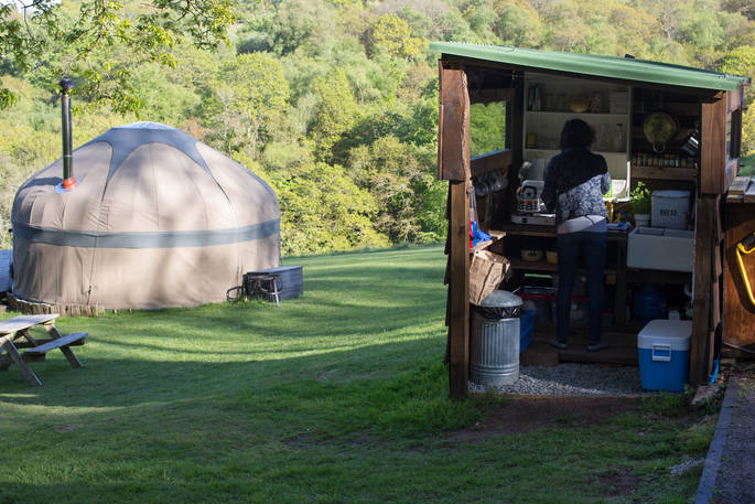 Kitchen hut at Deers Leap Yurt in Somerset
