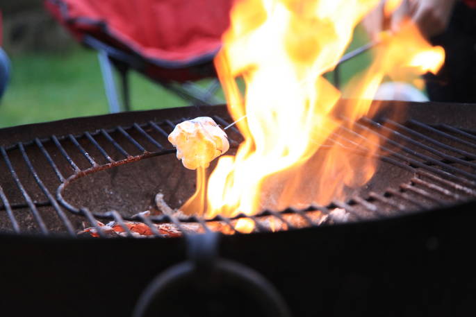 Toasting marshmallows at Deers Leap Yurt in Somerset
