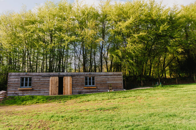 Exterior view of gathering barn