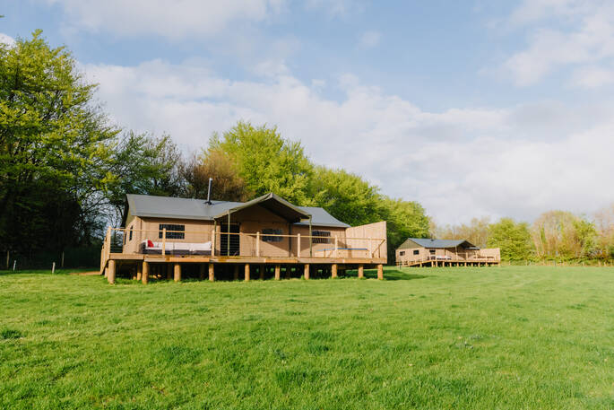 Exterior view of the two safari tents
