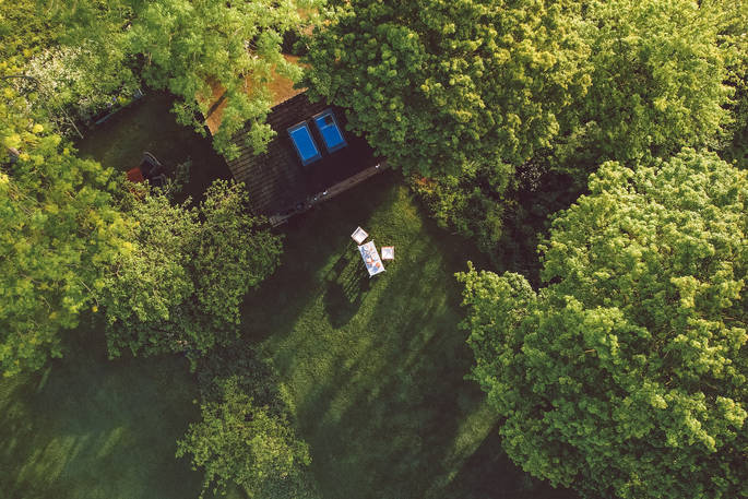 Drone of cabin & orchard 