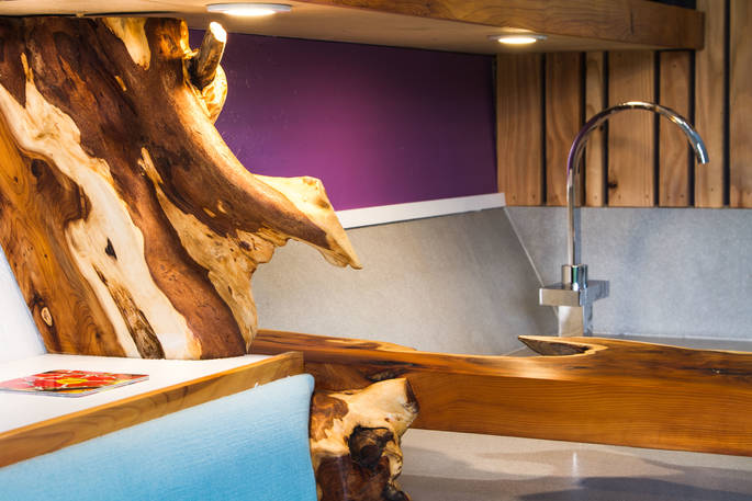 Chic style design inside Orchard Rooms Treehouse at Huw Montgomery in Somerset