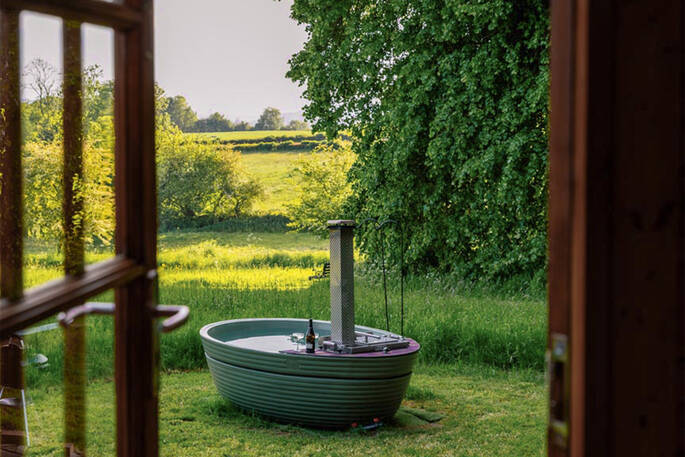 View of the hot tub from the yurt
