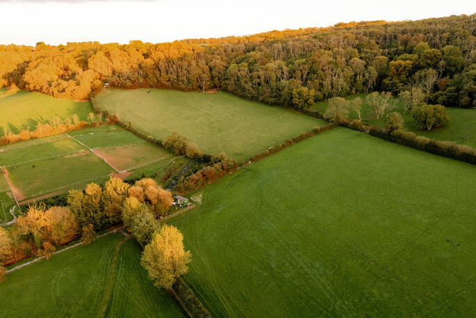 Lady's Well from above showing neighbouring fields