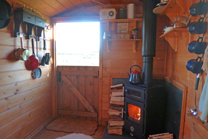 crook's view shepherd's hut woodspring farm wood burner