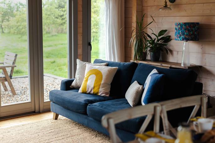 Bramley Lodge cabin sofa, Laxfield, Suffolk, England