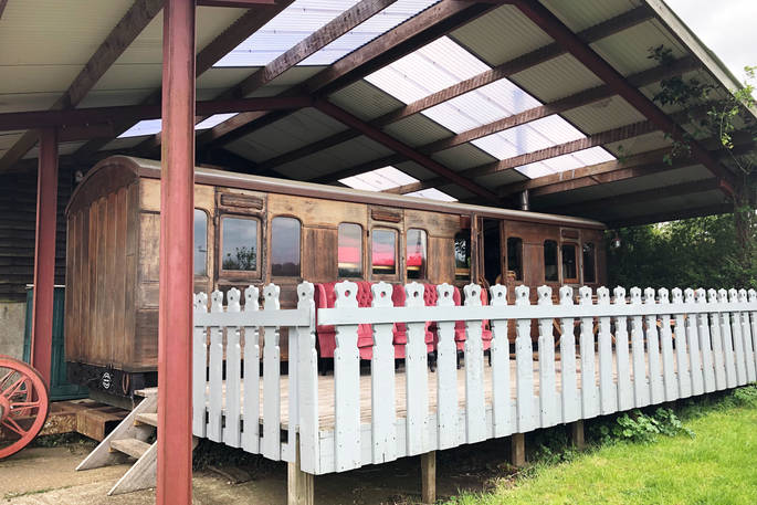 Exterior of The Victorian Railway Carriage at Coppins Farm in Suffolk