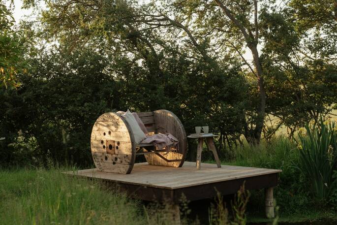 Outdoor seating by the lake