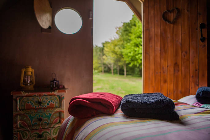 Kenton Hall Estate group glamping - view from inside the lodge, Stowmarket, Suffolk