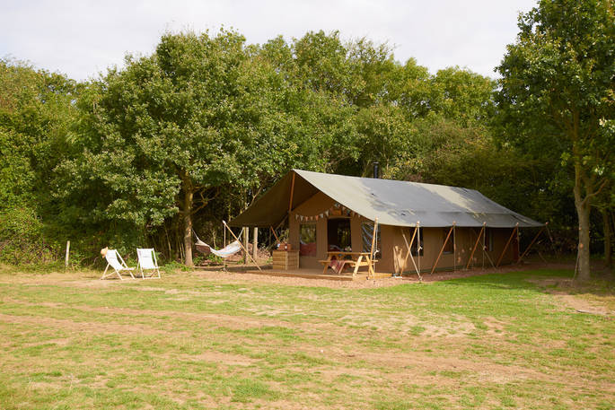 View of tent exterior at Speedwell, Suffolk