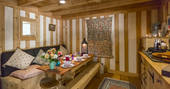 Decorated dining area inside Idaho Cabin at Forest Garden