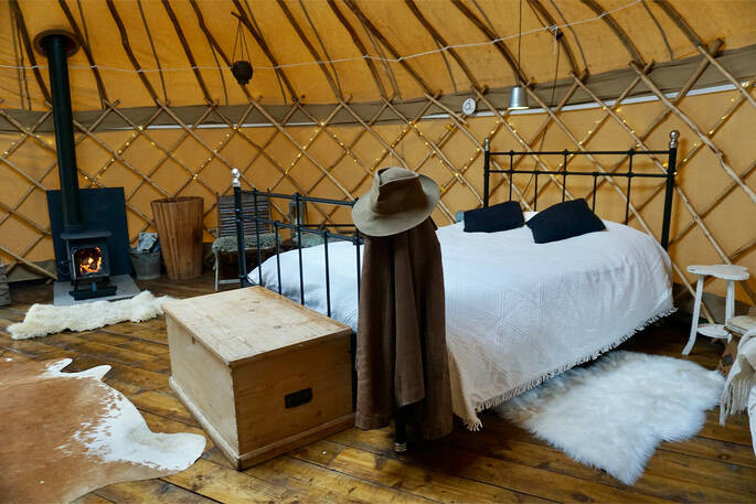 Double bed in the yurt