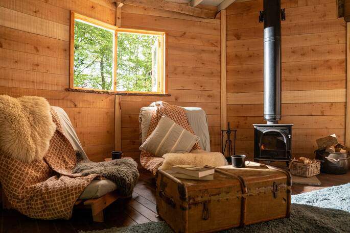 Chairs and woodburner