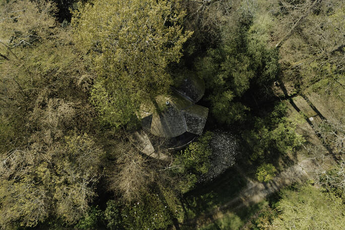 The Buzzardry treehouse drone view, Rushlake Green, Sussex, England