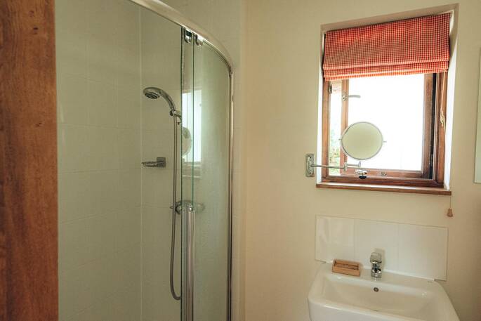 Bathroom with a hot shower