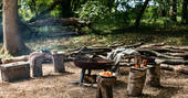 Breakfast by the fire pit at Walk Wood Wagon in Sussex