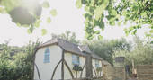 The exterior of Meadow keeper's cottage from under the trees in Sussex