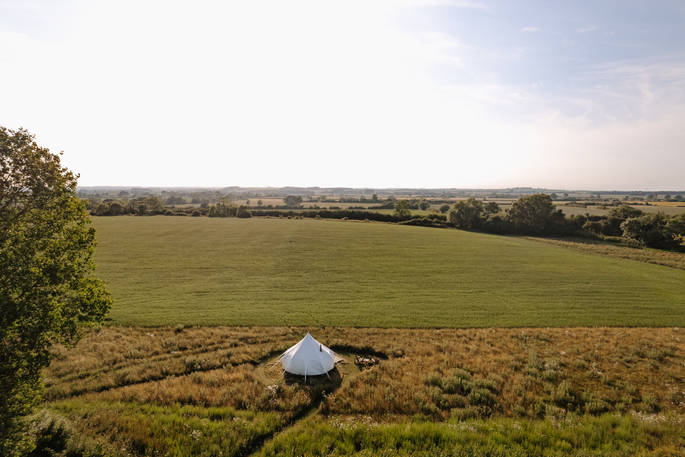 Mackies bell tent drone view, Priors Hardwick, Warwickshire