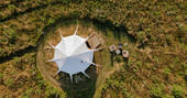 Mackies bell tent from above, Priors Hardwick, Warwickshire