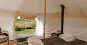 Mackies bell tent interior, Priors Hardwick, Warwickshire