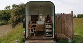 Slinket tipi kitchen in the horsebox, Priors Hardwick, Warwickshire