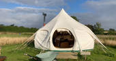 Upper Navvy bell tent exterior, Hill Farm Glamping, Warwickshire