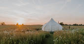 Watery Furrows yurt on sunset, Priors Hardwick, Warwickshire