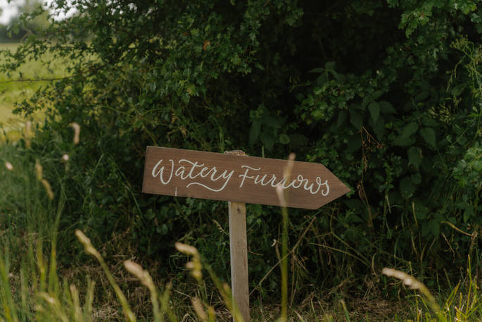 Watery Furrows yurt sign, Priors Hardwick, Warwickshire