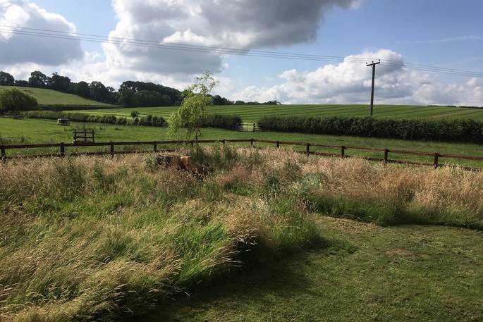 View from Jesters Shepherd's Hut at Hill Farm, Warwickshire
