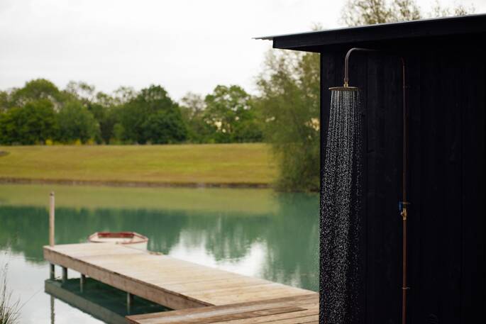 Outdoor shower and swimming lake
