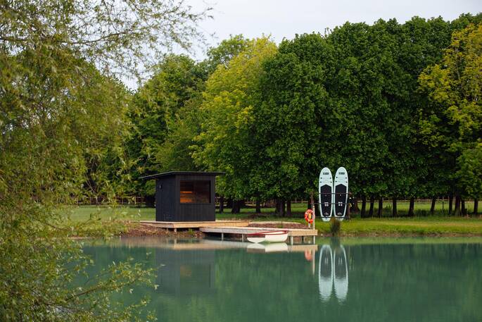 Wild swimming lake and lakeside sauna