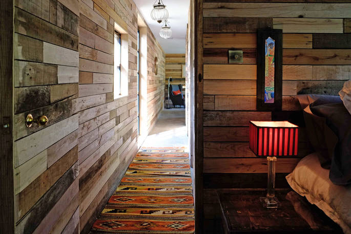 timber cabin cotswolds interior corridor