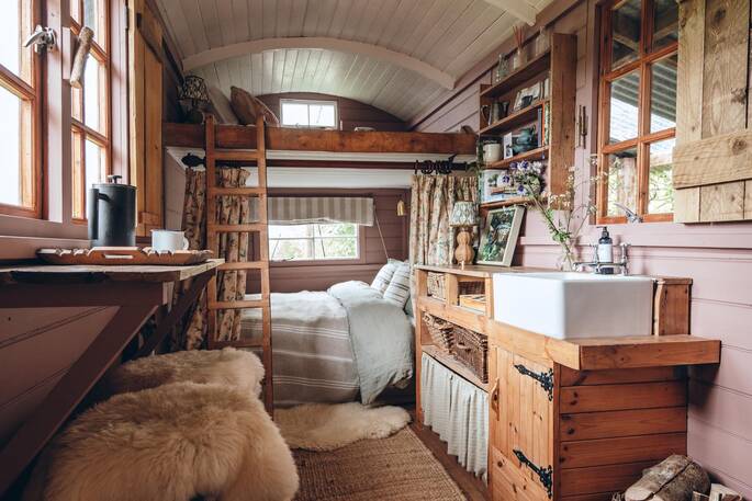 King size bed and bed up in the mezzanine