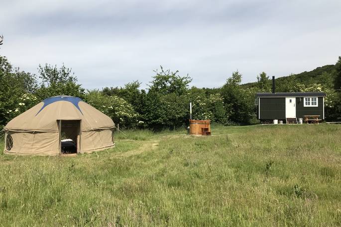 The space at Hope House Farm with shepherd's hut, yurt and wood-fired hot tub in Worcestershire