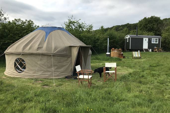 The yurt sits just down from the shepherd's hut and can be used as a sleeping space or cosy living room