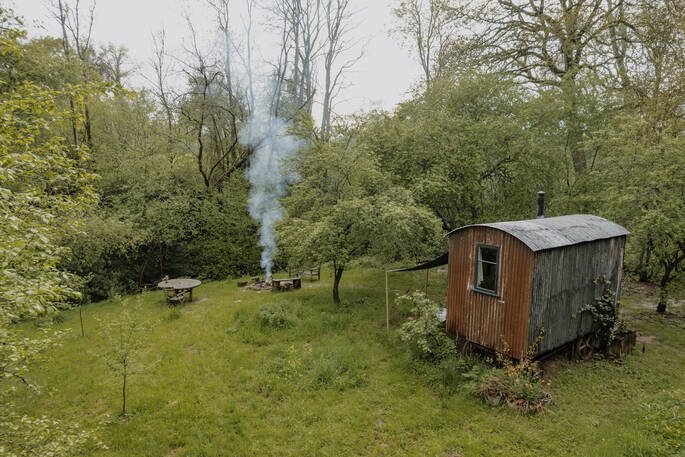 Joan's Hut Shepherd's hut and firepit, Stourport on seven, Worcestershire, England