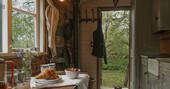 Joan's Hut Shepherd's hut interior, Stourport on seven, Worcestershire, England,,