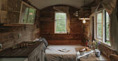 Joan's Hut Shepherd's hut interior, Stourport on seven, Worcestershire, England