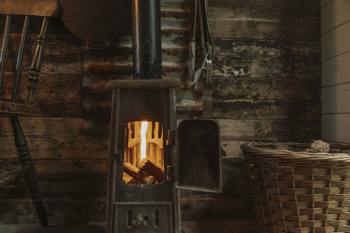 Joan's Hut Shepherd's hut wood burner, Stourport on seven, Worcestershire, England