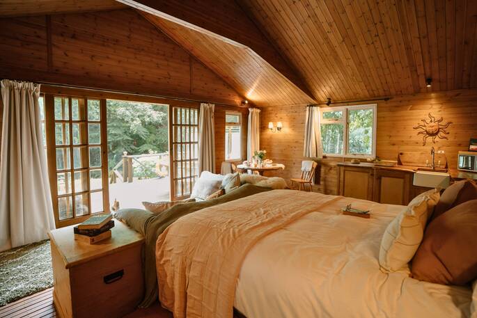 Bed and sliding doors