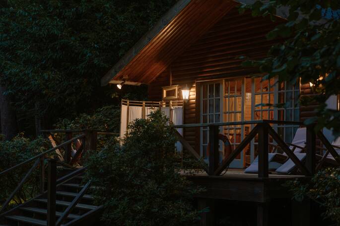 River Lodge at night