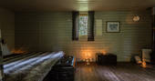 Cosy interior of Deer Wood cabin at Jollydays in Yorkshire